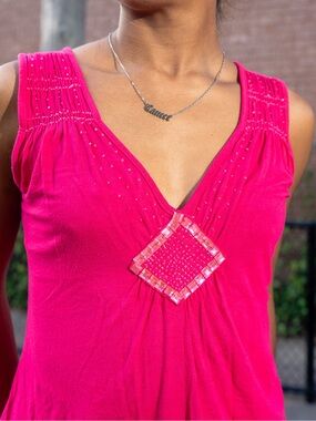 Erika V-Neck Beaded Hot Pink Camisole